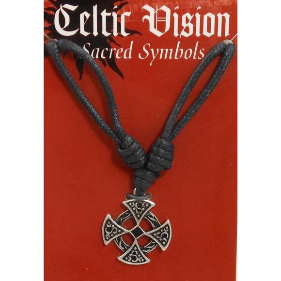 Vintage Celtic Vision Sacred Symbols Cross Necklace Pendant 24 Adjustable Cord - Picture 4 of 4